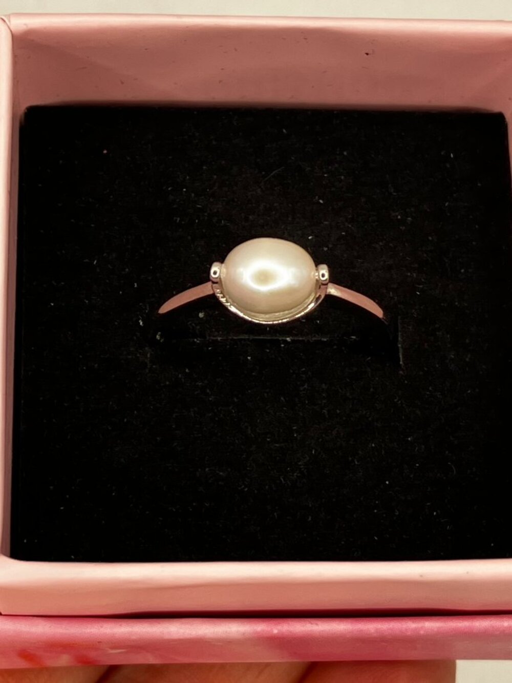 .925 Sterling Silver Genuine White Pearl 925 Stamped Adjustable Ring in Gift Box